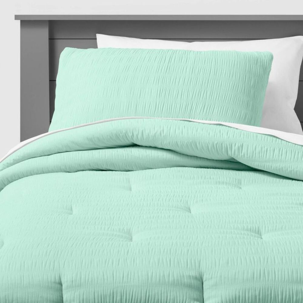 Twin Seersucker Kids' Comforter Set Mint - Pillowfort